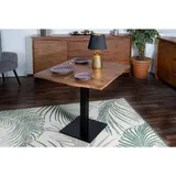 ab:stil.art.moebel Bistrotisch Baumkante massiv 70 x 70 cm Akazie Nussbaumfarben schwarz Säulengestell Iris