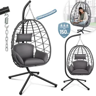 Makika Hängesessel mit Gestell höhenverstellbar aus Polyrattan in Grau