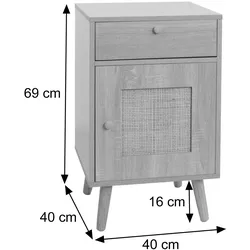 Mendler Beistelltisch HWC-M36, Kaffeetisch Nachttisch Loungetisch, Staufächer Schublade, Kubu Rattan Holz Melamin, Eiche-Optik