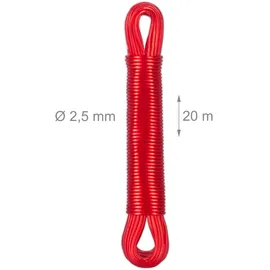 Relaxdays Wäscheleine 3er Set, 20m, PVC Wäscheseil mit Polyesterkern, extra stark, drinnen & draußen, Wäscheschnur, rot