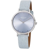REGENT Damen Armbanduhr F-1136 Edelstahl Lederband hellblau