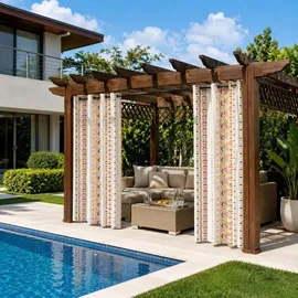 OEM 2er-set Transparente Leinen-outdoor-vorhänge 132 X 244 Cm – Wetterfest Boho-stil für Balkon Pergola Und Terrasse