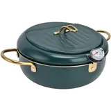 Tomotato Edelstahl Frittiertopf, Tempura Fritteuse Topf mit Thermometer Deckel Abtropfgestell Kompatibel mit Induktion Gas Elektro, Mini Größe für Pommes Frites Garnelen Hähnchenflügel(Dunkelgrün)