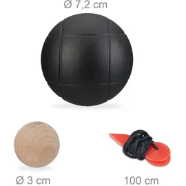 Relaxdays Boule Kugeln, Set mit Zielkugel & Abstandsmesser, Tragetasche, Boccia Spiel, Stahl, schwarz