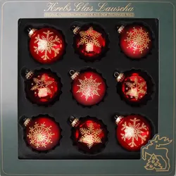 Weihnachtsbaumkugel KREBS GLAS LAUSCHA "Schneeflocke, Weihnachtsdeko rot, Christbaumschmuck", gold (rot, goldfarben), Ø:8cm, Glas, Weihnachtsbaumkugeln, hochwertige Christbaumkugeln aus Glas, mundgeblasen, rot