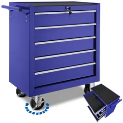 tectake® Werkzeugwagen, 5 kugelgelagerte Schubladen mit Antirutschmatten, zentrale Sicherheitsverriegelung, Rollen Ø 100 mm