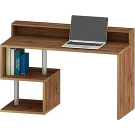 Dmora Schreibtisch Alain, Linearer Schreibtisch mit Ablagefächern und LED-Leuchten, Mehrzweck-Büroschreibtisch mit Platte, 140x60h93 cm, Eiche - Braun