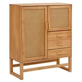 Home Affaire Highboard Linz, Stauraumschrank mit Rattangeflecht auf den Türfronten, Massivholz braun