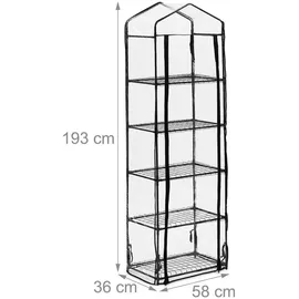 Relaxdays Gewächshaus Balkon, HBT: 193 x 58 x 36 cm, 5 Etagen, Eisen & PVC-Folie, Foliengewächshaus, transparent/schwarz