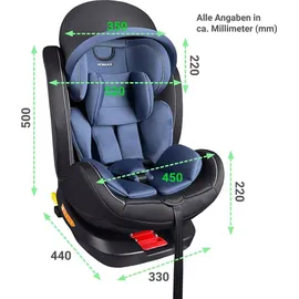 XOMAX XZ-16 Kindersitz drehbar 360° mit ISOFIX und Liegefunktion I mitwachsend I 0-36 kg, 0-12 Jahre, Gruppe 0/1/2/3 I 5-Punkt-Gurt und 3-Punkt-Gurt I Bezug abnehmbar, waschbar I ECE i-Size 129R