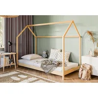 Kids Collective Hausbett 90x200 cm mit Lattenrost Bed Kinder Jugendbett Einzelbett Spielbett Hausbett Himmel optional mit Matratze | natur Mädchen Jungen Bett 200x90 cm