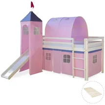 Homestyle4u Hochbett Weiß Rosa, Holz, Kinder- & Jugendzimmer, Kindermöbel, Kinderbetten, Hochbetten