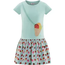 happy girls Jerseykleid HAPPY GIRLS, Mädchen, Gr. 92, N-Gr, bunt (ice blau), Jersey, Obermaterial: 95% Baumwolle, 5% Elasthan, bedruckt, unifarben, Basic knieumspielend, Rundhals, Kleider Jerseykleid, vorne mit applizierter Umhängetasche mit Pailletten