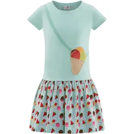 happy girls Jerseykleid HAPPY GIRLS, Mädchen, Gr. 92, N-Gr, bunt (ice blau), Jersey, Obermaterial: 95% Baumwolle, 5% Elasthan, bedruckt, unifarben, Basic knieumspielend, Rundhals, Kleider Jerseykleid, vorne mit applizierter Umhängetasche mit Pailletten