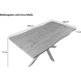 Sam Esstisch Baumkante Holz Wildeiche-Optik 200 x 100 Spider-Gestell schwarz JOSY - Naturbelassen