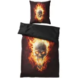 Sanilo Bettwäsche Totenkopf in Flammen Schwarz 135 x 200 cm + 80 x 80 cm