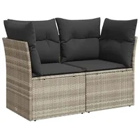 vidaXL Gartensofa mit Kissen 2-Sitzer Hellgrau Poly Rattan