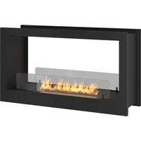 Design-Einbau-Bioethanol-Wandkamin Doppelseitig mattschwarz mit Schutzglas 2 Seite 900 - Schwarz