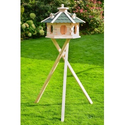 DSH DEKO SHOP HANNUSCH Vogelhaus Vogelpavillon Naturholz + farbiges Bitumdach • Größe 46 x 30cm grün mit Vogelhausständer