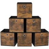 Songmics Aufbewahrungsbox, 6er Set, Ordnungsboxen, Faltbox, 26 x 26 x 28 cm, Stoffbox, für Würfelregal, Organizer für Kleidung, vintagebraun-schwarz RFB126B01