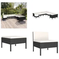 vidaXL 11 tlg. Garten Lounge Set mit Auflagen Poly Rattan Schwarz - Garten-Sofagarnitur - Garten-Sofagarnituren - Gartensofa-Set - Gartensofa-Sets - Schwarz