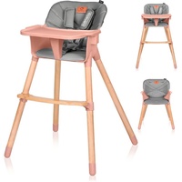 lionelo Hochstuhl Koen (TOP), 2in 1: Babyhochstuhl + Stuhl, skandinavisches Design, Buchenholz und ABS-Kunststoff, bis zu 40 kg, Anti – Rutsch, Fußstütze, Tablett rosa Pickoland