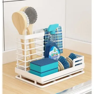 XDeer Küchenorganizer-Set Spülbecken Organizer,Küchenorganisator mit hohlem Design, und Abnehmbarer Ablaufwanne - Platzsparende Aufbewahrung weiß