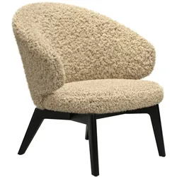 Fritz Hansen - Let Loungesessel Holzgestell, Schafsfell, curly moonlight / schwarz