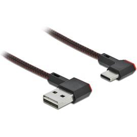Delock Easy 2 m USB 2.0 Kabel Typ-A Stecker zu Type-CTM Stecker gewinkelt links - USB-Kabel - links/rechts abgewinkelt, umkehrbar bis USB-C (M) links/rechts abgewinkelt, umkehrbar - USB2.0 - 2,0m - schwarz