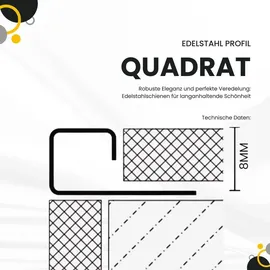 tktrading24 10x Quadrat-Profil Edelstahlschiene Fliesenprofil Fliesenschiene L250cm 8mm gebürstet