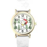 Timex x Peanuts Holiday Weekender TW2W24100 Armbanduhr, Unisex, 38 mm, Lederband