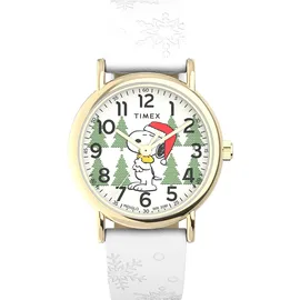 Timex x Peanuts Holiday Weekender TW2W24100 Armbanduhr, Unisex, 38 mm, Lederband