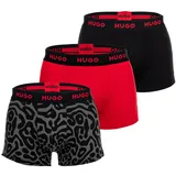 Hugo Herren Boxershorts, 3er Pack - TRUNK TRIPLET DESIGN, Logo, Cotton Stretch Schwarz/Rot S