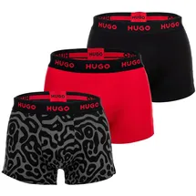 Hugo Herren Boxershorts, 3er Pack - TRUNK TRIPLET DESIGN, Logo, Cotton Stretch Schwarz/Rot S