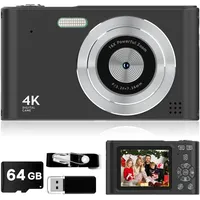 2025 Digitalkamera, Kinderkamera, 1080P, Vlog-Kamera mit 64 GB Karte, Umhängeband, 16-facher Zoom, Anti-Shake, Kartenleser, 44 MP kompakte, tragbare kleine Punkt-Kamera, Geschenk für Kinder, Studenten