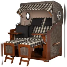 Mr. Deko Strandkorb Komplettset - bene living - Ammersee Mahagoni Bullauge - PE grau - Modell 505 - inkl. Liftersystem