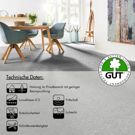 Andiamo Teppichboden ANDIAMO "Softness, Velours, Gesamthöhe 17 mm, Luxusklasse LC5", grau, B:400cm L:450cm, Kunstfaser, Teppiche, Uni Farben, Breite 400 cm, besonders weich, Wohnzimmer, Schlafzimmer