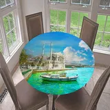 Morbuy Rund Tischdecke Elastisch, Gemälde Rund Tischdecken Wasserdicht Lotuseffekt Abwaschbar Abwischbar Tischtuch für Dekoration Küchentisch Garten Outdoor (Durchmesser 200cm,Hafen)