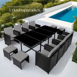 Tectake tectake® Rattan Sitzgruppe, für 8 bis 12 Personen, UV-beständig, zusammenschiebbar, inklusive Schutzhülle