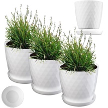 Kadax Blumentopf mit Untersetzer, Topf für Blumen, Rund, 16 cm, Weiß, 3 Stück