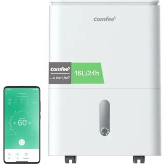 Midea COMFEE' Luftentfeuchter Easy Dry 16L/Tag, 4 Modi, Luftbefeuchter angeschlossen, Wassertank 3 l, Wäschetrockner, Swing-Funktion, für Räume von 32m2/80 m3