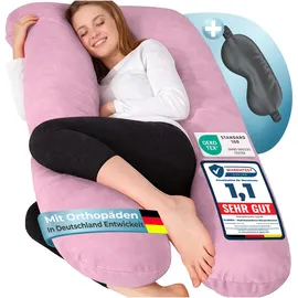 eloneo Seitenschläferkissen mit Bezug, Stillkissen, Schwangerschaftskissen XXL, Rosa