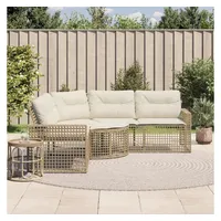 vidaXL Gartensofa in L-Form mit Kissen und Fußbank Beige Poly Rattan
