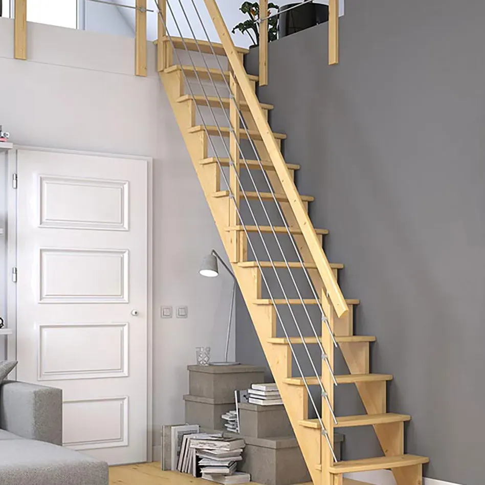 DOLLE Raumspartreppe Wangentreppe Lyon, 75 cm, Edelstahlrohre links,Geradelaufend,Kiefer,unbehandelt