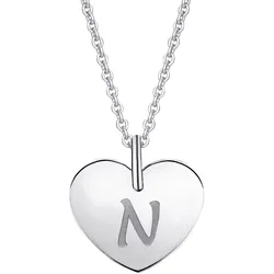 Ketten-Anhänger ONE ELEMENT "Herz mit Gravur N Buchstaben Anhänger aus 333 Weißgold", silber, Schmuckanhänger, Damen, N, Weißgold 333, Damen Gold Schmuck Herz mit Gravur N
