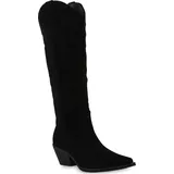 VAN HILL Damen Leicht Gefütterte Cowboystiefel Stiefel Stickereien Schuhe 839869, Farbe: Schwarz, Größe: 37 - Schwarz - 37