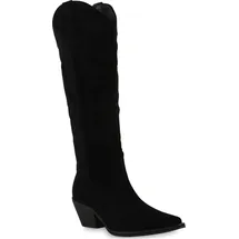 VAN HILL Damen Leicht Gefütterte Cowboystiefel Stiefel Stickereien Schuhe 839869, Farbe: Schwarz, Größe: 37 - Schwarz - 37