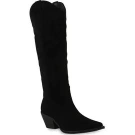 VAN HILL Damen Leicht Gefütterte Cowboystiefel Stiefel Stickereien Schuhe 839869, Farbe: Schwarz, Größe: 37 - Schwarz - 37