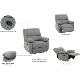 Home Affaire Relaxsessel HOME AFFAIRE "LANNOY, TV-Sessel, elektr. o. manuelle Relaxfunktion, USB A/C", grau (hellgrau), B:95cm H:96cm T:94cm, Sessel, Relaxsessel, Sessel mit Liegefunktion 105-150, Federkernpolsterung