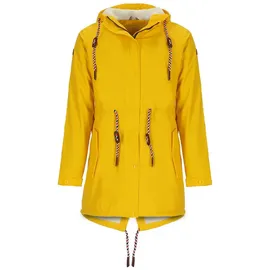 Modas Damen Regenmantel aus PU - Frauen Regenjacke gefüttert mit Teddy-Fleece Futter wasserdicht in Gelb Größe 44 bis 46 - 44-46